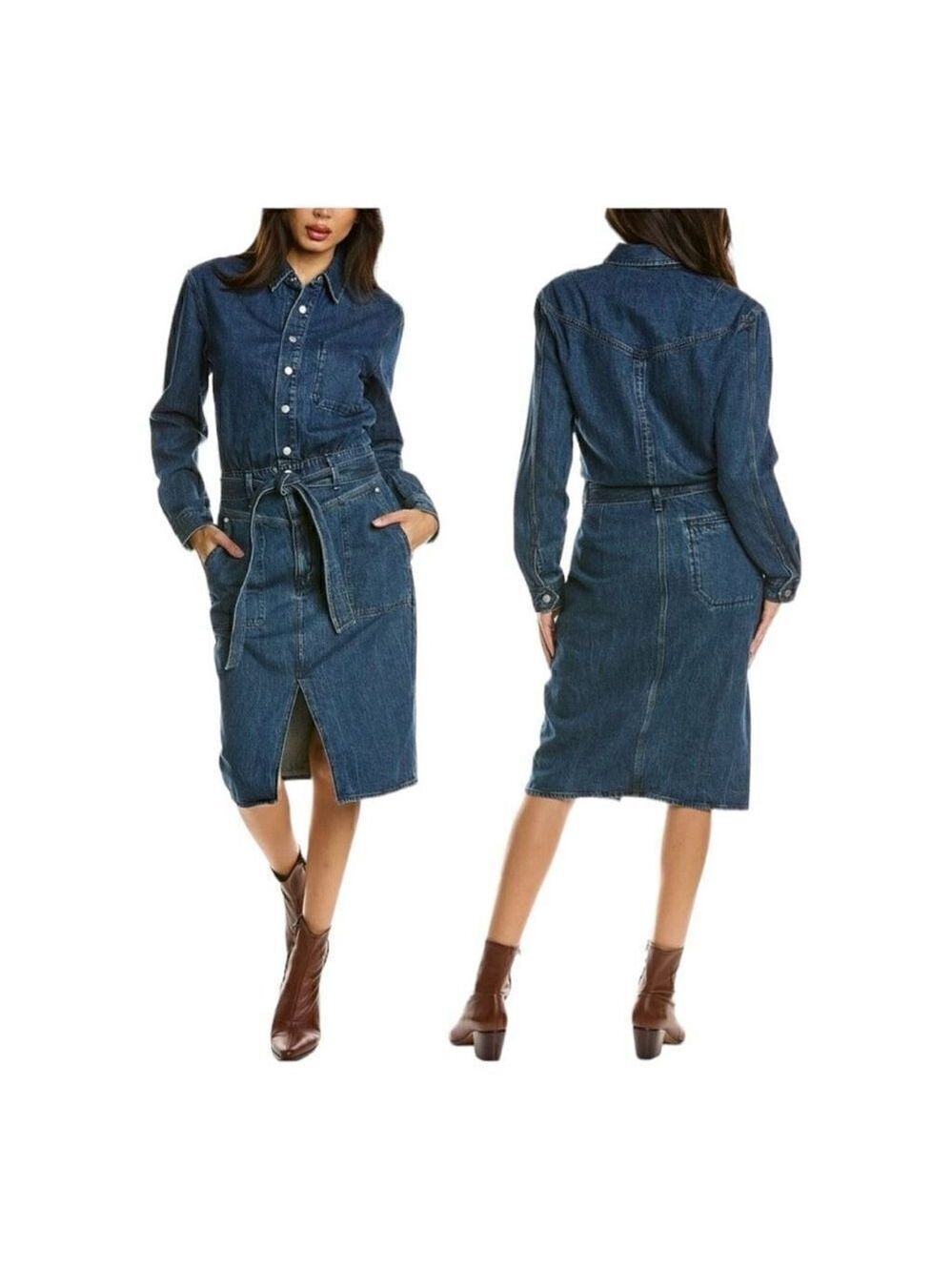 Rag & Bone Mia Belted Denim Dress Size XL - Picture 2 of 7